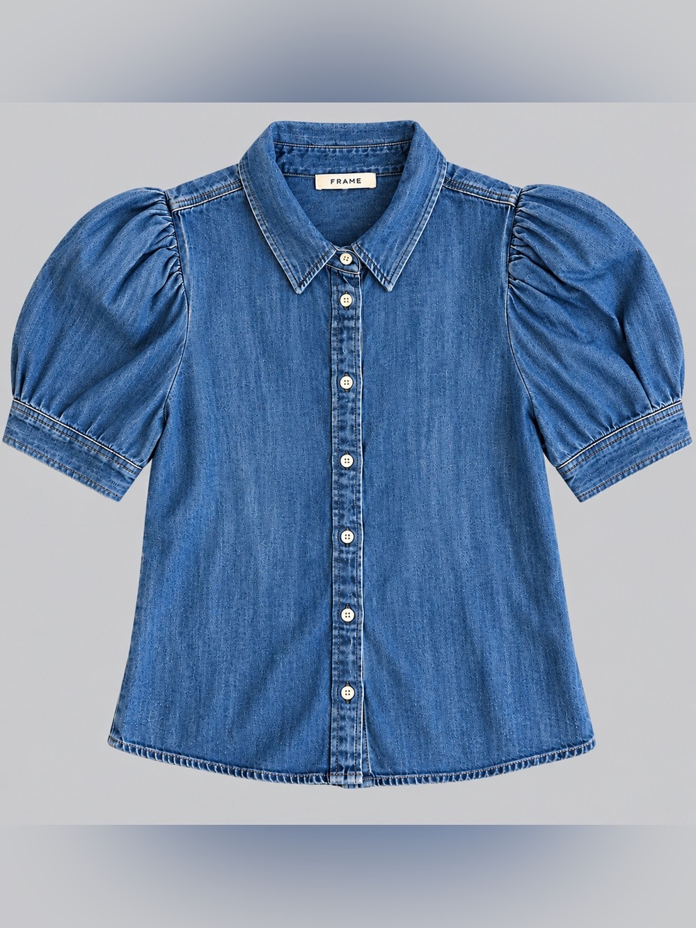 Frame Denim Puff-Sleeve Shirt, Size M